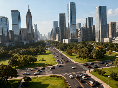 现代街道外景 道路 商业街外景 城市街道外景 城市街道日景