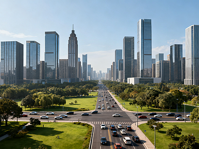 现代街道外景 道路 商业街外景 城市街道外景 城市街道日景