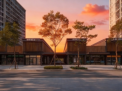现代街道外景 现代商业黄昏街区 街道外景