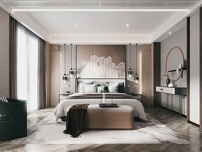 现代新中式家居卧室 主卧