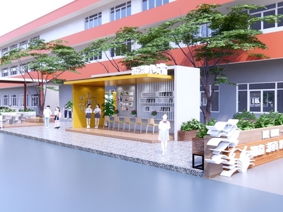 现代教育校园景观 休闲广场 阅读驿站
