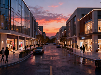 现代街道外景 商业街外景 街道夜景 道路 商业街夜景