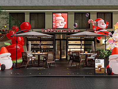 现代极简咖啡厅 极简甜品面包店 圣诞节网红打卡店 圣诞节春节装饰 甜品网红餐厅门头 圣诞节咖啡店