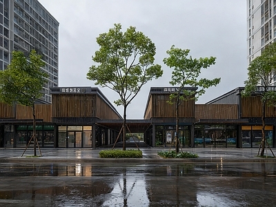现代其它外景 阴天现代商业街区 窗外景