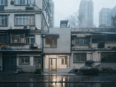 现代其它外景 城市老城区街景 阴天旧建筑外景