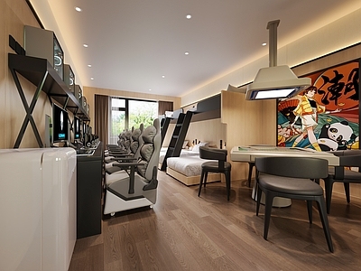 现代酒店客房 电竞酒店 电竞宾馆多人间 麻将桌 民宿宾馆客房 电竞客房娱乐