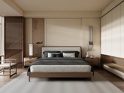 新中式中式家居卧室 主卧 老人房 背景墙 无主灯 中式衣柜