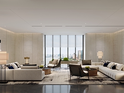 新中式现代售楼处 售楼处会客厅 洽谈区