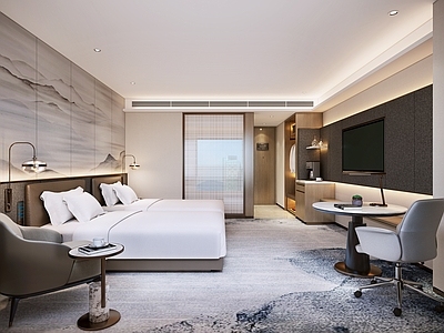 新中式现代酒店客房 酒店客房 双床房 大床房 客房