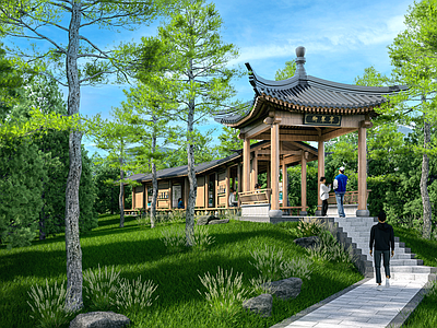 中式新中式古建筑 中式廊亭 中式连廊 中式四角亭 中式亭子 古建筑