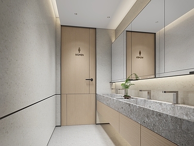 现代简约公共卫生间 卫生间标识 洗手台