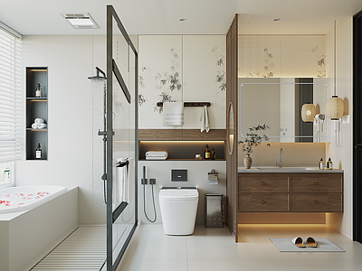 新中式卫生间 宋式卫生间 干湿分离卫生间 卫生间浴缸
