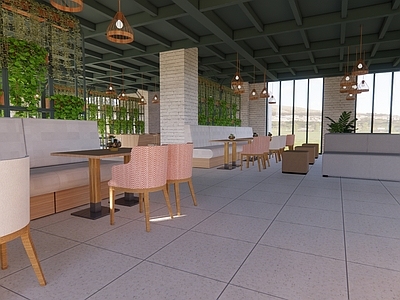 现代客餐厅 咖啡 莫奈花园