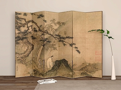 新中式屏风 木屏风 新中式 山水画 屏风 布艺屏风