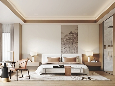 新中式酒店客房 新中式酒店客房 大床房 标间 民宿客房