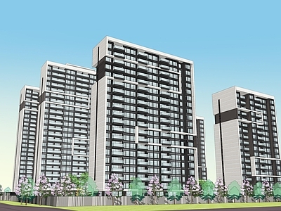 新中式简约小区建筑 小区住宅建筑
