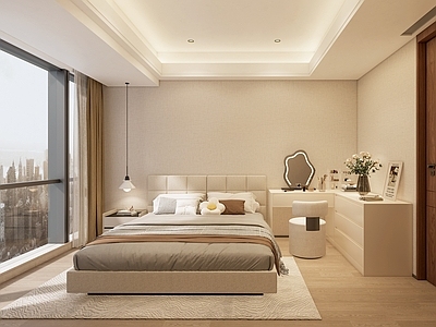 现代家居卧室 女孩房 次卧 主卧 梳妆台 床品组合