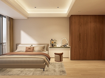 现代家居卧室 女孩房 主卧 次卧 梳妆台 床品组合