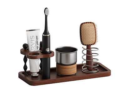 洗浴用品 洗漱台化妆品托盘 不锈钢杯子置物架 复古梳子 牙刷牙膏置物架