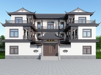 中式新中式四合院 三合院 自建房 中式别墅 独栋别墅 农村别墅