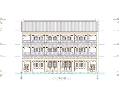 寺庙 中式古建云水寮 中式仿古云水寮 中式寺庙三层厢房 施工图