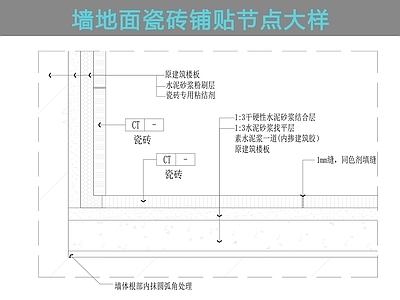 地面综合节点 墙地面瓷砖铺贴 施工图
