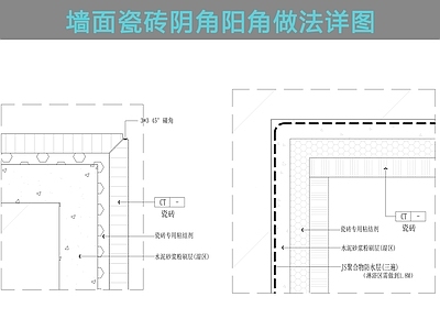 墙面节点 墙面瓷砖阴角阳角 施工图