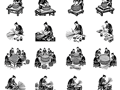 中式人物 中国古代手工艺人 施工图