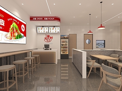 现代快餐店 现代肉夹馍店 加盟连锁店 卡座 隔断吧台