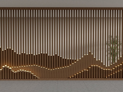 新中式现代隔断 格栅景墙 木隔断