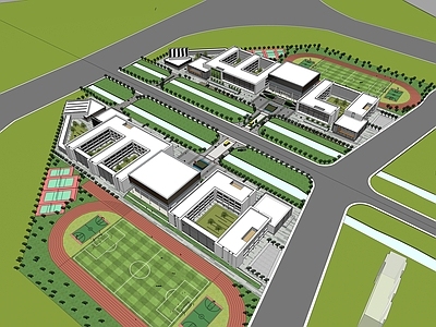 现代学校建筑 学校操场 教学楼学校 学校湖景