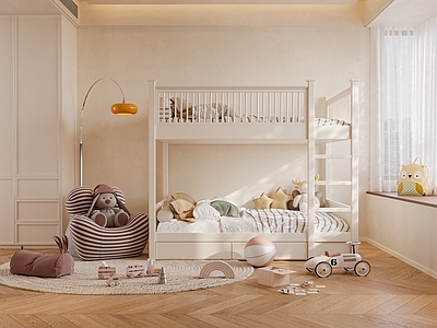 奶油简约上下床 双层床 实木床 上床下桌床 男孩房 女孩房