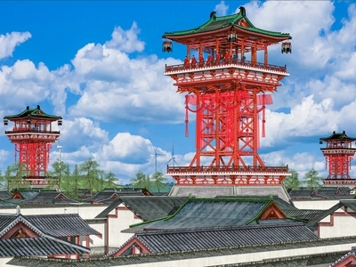 中式古建筑 唐代望楼 塔楼阁楼 烽火台 侦查塔