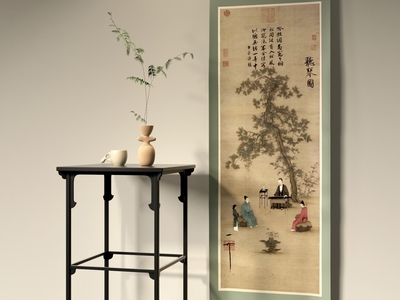 中式新中式花架 宋式花架 听琴图 插花 挂画