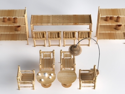 现代其他桌椅 现代竹编桌椅 竹编置物架 竹编小品