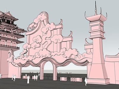 新中式风格建筑 乐园大门 现代创意设计 特色门头