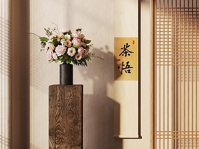 新中式禅意花艺 陶瓷花瓶 花艺花卉 宋式花瓶 屏风 装饰画