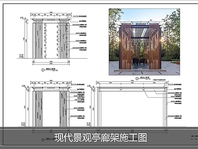 现代廊架 木廊架 休闲廊架 施工图