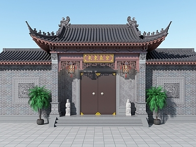 中式新中式古建筑 大门 门头 别墅大门 徽派门头 庭院大门