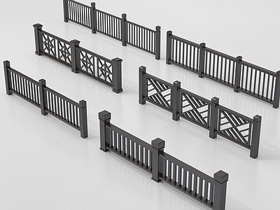 新中式栏杆 新中式栅栏 木栅栏 篱笆 围栏护栏 栏杆