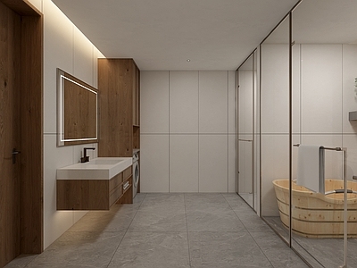 侘寂卫生间 卫生间浴桶 卫生间储物柜 洗衣机