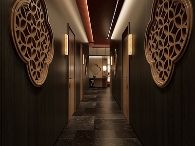 新中式包厢 包间过道 新中式走廊 餐厅过道