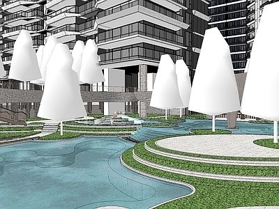 现代小区景观 中海展示区景观 会客室 架空层 连廊