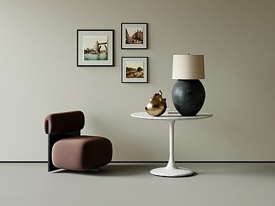 现代简约休息区 休闲椅 圆桌 挂画