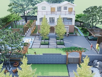现代乡村庭院 田园 菜地 别墅