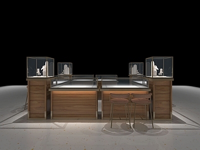 轻奢中式珠宝店 珠宝柜台 首饰柜台 银饰柜 岛柜