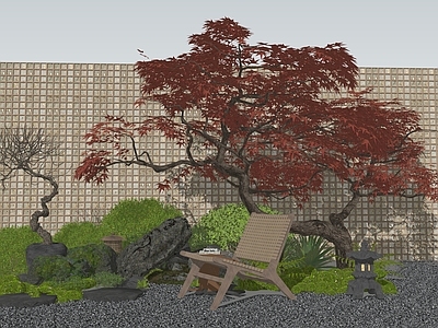 日式新中式其他景观小品 枯山水 枫 红枫 植物小品 庭院小品