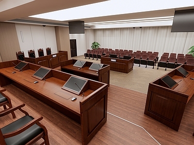 现代极简其他公共空间 高级法院审判庭 审判桌椅组合 现代法庭 法庭布置