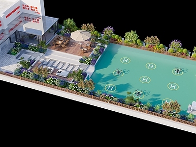 现代新中式庭院 乡村庭院 别墅庭院 露台 阳台 无人机停机坪