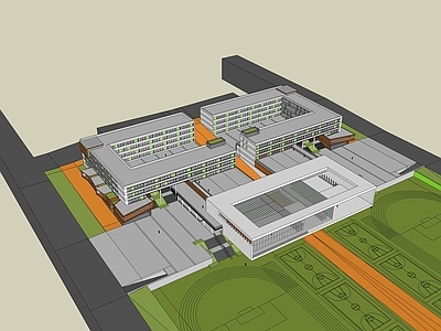 现代学校建筑 学校湖景 教学楼学校 学校操场